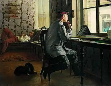 "Students studying for an exam at the Academy of the Arts" (1864) (State Russian Museum)