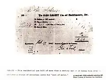 Image 46A gas bill from Baltimore, Maryland, 1834, for manufactured coal gas, before the introduction of ground-extracted methane gas.  (from Natural gas)