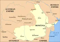 The United Principalities (Romania) 1859–1878, shown in light beige