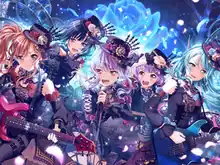 Roselia in BanG Dream! Girls Band Party!. From left to right: Lisa, Rinko, Yukina, Ako, Sayo