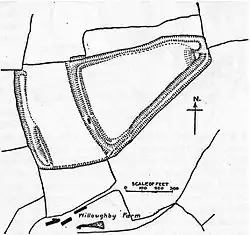 Plan drawing with shading showing the position of earthworks.