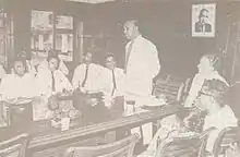 Opening of the Rural Service of Radio Ceylon, (from left) George Leslie Ranasinghe, W.R.B. Rajakaruna, Chitrananda Abeysekera, Thevis Guruge, Neville Jayaweera, Stewart Wewel and Prof. Thilak Rathnakara