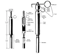 Alternative design of USSR booby trap firing device – pull fuze: normally connected to tripwire. Percussion cap is clearly labelled