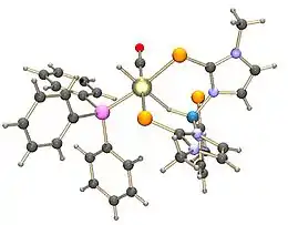 Structure of TmMeRu(CO)(PPh3)H, an octahedral complex.