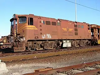 No. E615 in SAR Gulf Red and whiskers, in the Bellville Yard, Cape Town, 27 June 2009