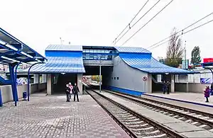 The Serzha Lyfaria station is integrated into an overpass bridge.