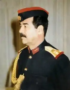 Image 20Saddam Hussein, a leading member of the revolutionary Arab Socialist Ba'ath Party, served as the fifth president of Iraq from 16 July 1979 until 9 April 2003. (from History of Iraq)