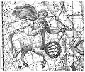 A symbolic representation of Sagittarius published in Uranographia by Johann Elert Bode. In tropical astrology, there is no correspondence between the constellation and the astrological signs