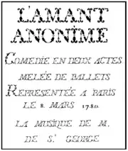 Newspaper notice for opera L'amand anonyme