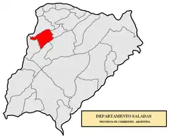 location of Saladas Department in Corrientes Province