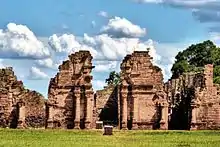 The Ruins of San Ignacio Miní, part of the Jesuit Missions of the Guarani people, near the Ruins of Jesús de Tavarangue. Today, a tourist spot.