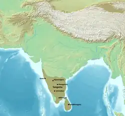 Map of the Vijayanagara Empire at its height under the Sangama dynasty.