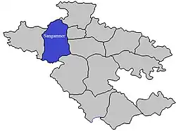 Location of Sangamner  in Ahmednagar district in Maharashtra