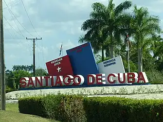 The welcome sign with the city's motto, seen when entering the city.