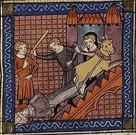 The Martyrdom of Saint Saturnin, from a 14th-century manuscript