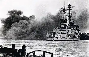 Image 35During the Battle of Westerplatte, the German battleship Schleswig-Holstein attacks Westerplatte at the start of the war, September 1, 1939 (from Causes of World War II)