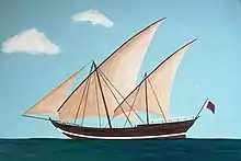 A painting of a Baghlah, traditional deep sea dhow