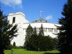 The main building of the Sejm and Senate Complex, with the Sejm Meeting Hall, located in Powiśle-Solec, in 2007.