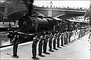 Train to Pakistan being given an honor-guard send-off.  New Delhi railway station, 1947