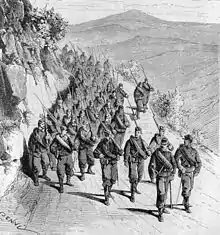 Serbian soldiers marching, 1876