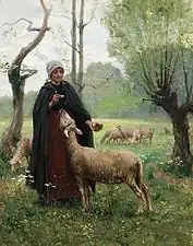 Shepherdess Feeding Her Sheep