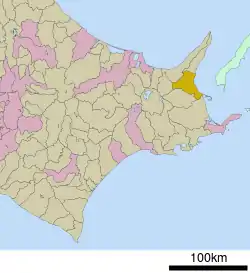 Location of Shibetsu in Hokkaido (Nemuro Subprefecture)