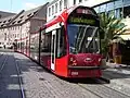 tram type Combino Advanced at former stop Bertoldsbrunnen