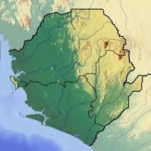 Map showing the location of Western Area Peninsula National Park