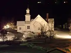 Skjervøy Church in northern Troms at night, February 2004