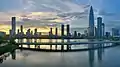 Skyline of Shenzhen Bay as viewed from Houhai Bridge in 2020.