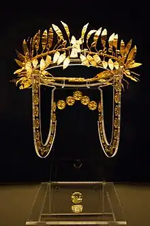 Thracian golden wreath exhibited in the National Historical Museum