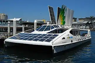 Solar sailor boat, Darling Harbour, Sydney, Australia.