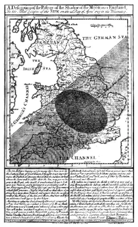 A predictive map made by Halley for the path of the Moon's umbral shadow