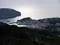 View of Port de Sóller with the bay and the lighthouse