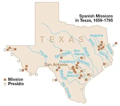 Image 13Spanish missions within the boundaries of what is now the state of Texas. (from History of Texas)