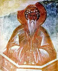 St. Daniel the Stylite. (Church of the Transfiguration, Veliky Novgorod, 1378).