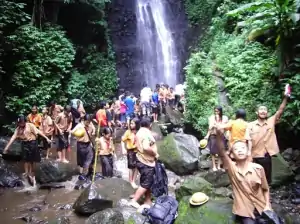 Students at Srambang Waterfall