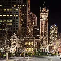 Downtown church at night