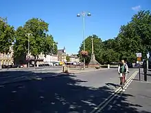 The southern end of Banbury Road (right) and Woodstock Road (left) from the north end of St Giles'.