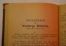 Statutes for Varberg Library, adopted on 9 January 1890.