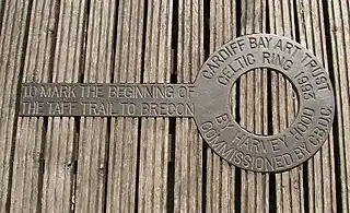 Plaque indicating the start of Taff Trail, commissioned by the Cardiff Bay Development Corporation