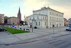 Market Square with the town hall in the foreground and the Saint Nicholas church in the background