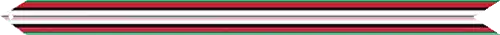 A multicolored streamer with (from outer to inner) green, red, black (the three colors of the Afghan flag), white, red, and white again horizontal stripes with a blue horizontal stripe in the center