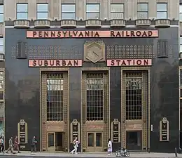 Suburban Station (1930) in Philadelphia, built by the Pennsylvania Railroad (PRR) to serve as its headquarters, now functions as the primary SEPTA Regional Rail station.