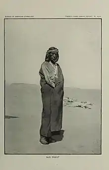 Photograph of Zuñi Sun Priest taken with camera circa 1890s