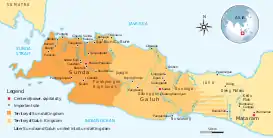 The territories of the Galuh Kingdom and its neighbour the Sunda Kingdom in Western Java