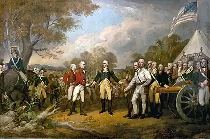 "The surrender at Saratoga" shows General Daniel Morgan in front of a de Vallière 4-pounder.