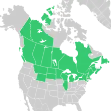 Symphyotrichum ciliolatum distribution map: Canada — Alberta, British Columbia, Manitoba, New Brunswick, Newfoundland, Northwest Territories, Nova Scotia, Ontario, Québec, Saskatchewan, and Yukon; US — Illinois, Maine, Massachusetts, Michigan, Minnesota, Montana, New Hampshire, New York, North Dakota, South Dakota, Vermont, Wisconsin, and Wyoming.