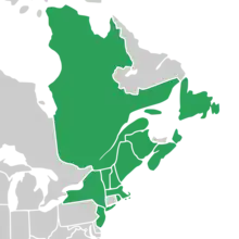 Symphyotrichum tradescantii distribution map: Canada — New Brunswick, Newfoundland, Nova Scotia, and Québec; US — Maine, Massachusetts, New Hampshire, New Jersey, New York, Rhode Island, and Vermont.