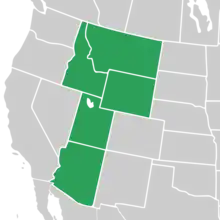 Symphyotrichum welshii distribution map: US — Arizona, Idaho, Montana, Utah, and Wyoming.